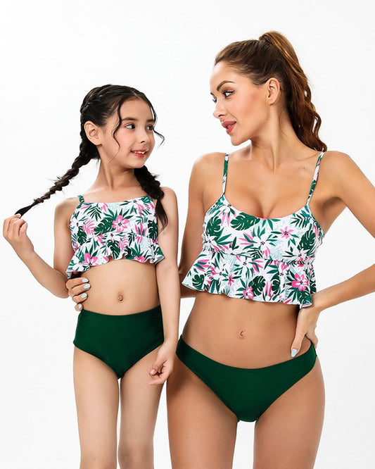 Green parent-child bikini